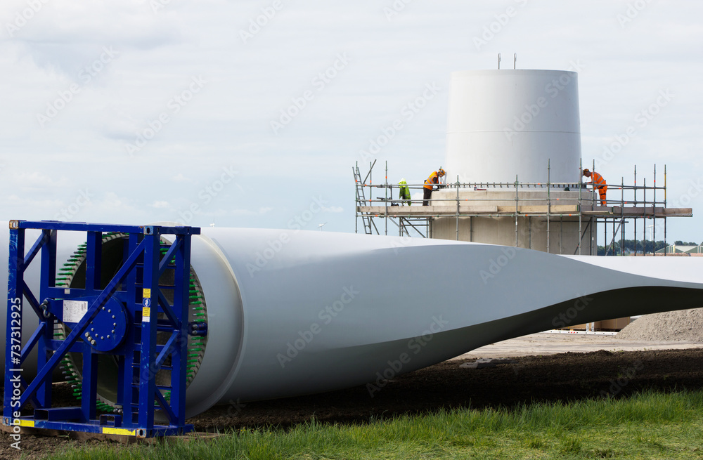 Obraz premium Construction of a windturbine, Flevoland, The Netherlands