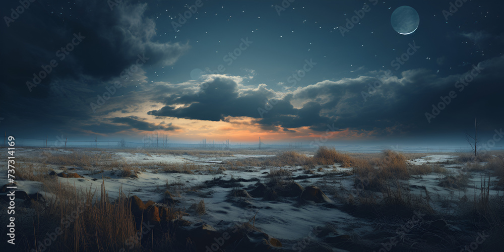  night sky with stars and moon and clouds nautical navy coastline beach landscape background illustration 