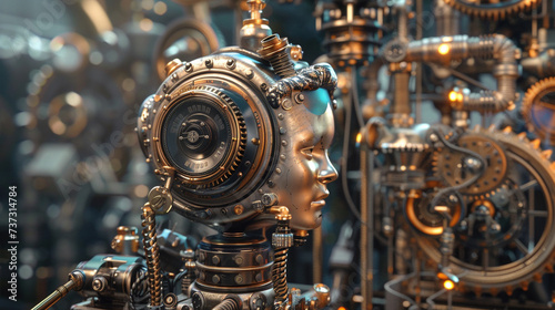 A 3D render of a vintage Steampunk style artificial intelligence machine