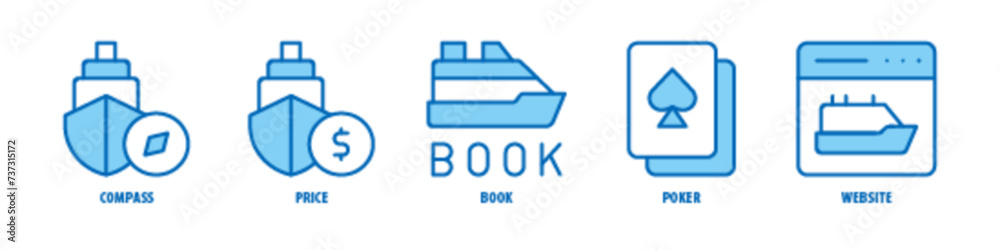 Website, Poker, Book, Price, Compass editable stroke outline icons set isolated on white background flat vector illustration. Website, Poker, Book, Price, Compass editable stroke outline icons set isolated on white background flat vector illustration.