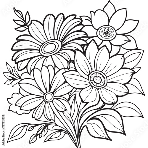 Luxury floral outline drawing coloring book pages line art sketch 