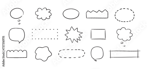 Hand drawn line speech bubble, star, cloud, liquid shape. Cute sketch design elements. Templates for chat and conversation.