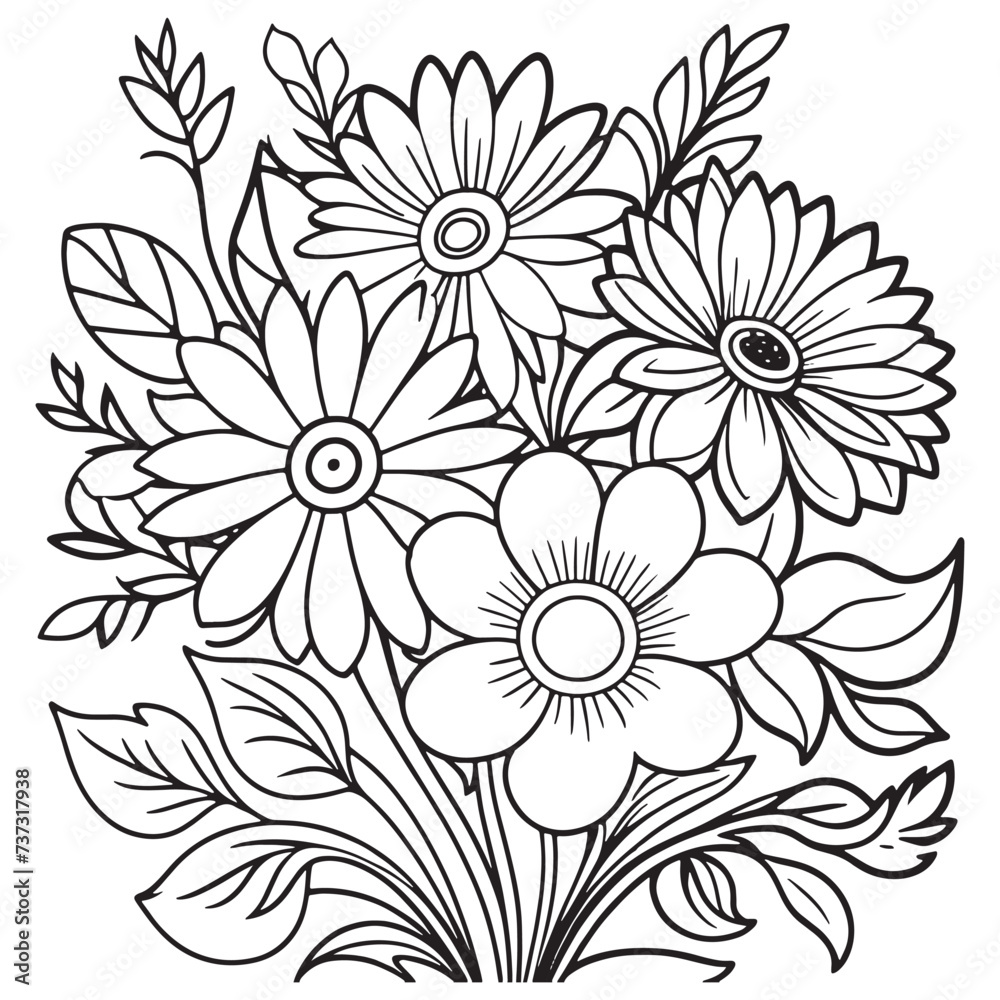 Luxury floral outline drawing coloring book pages line art sketch
