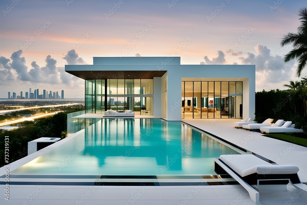 Fototapeta premium luxury swimming pool at night