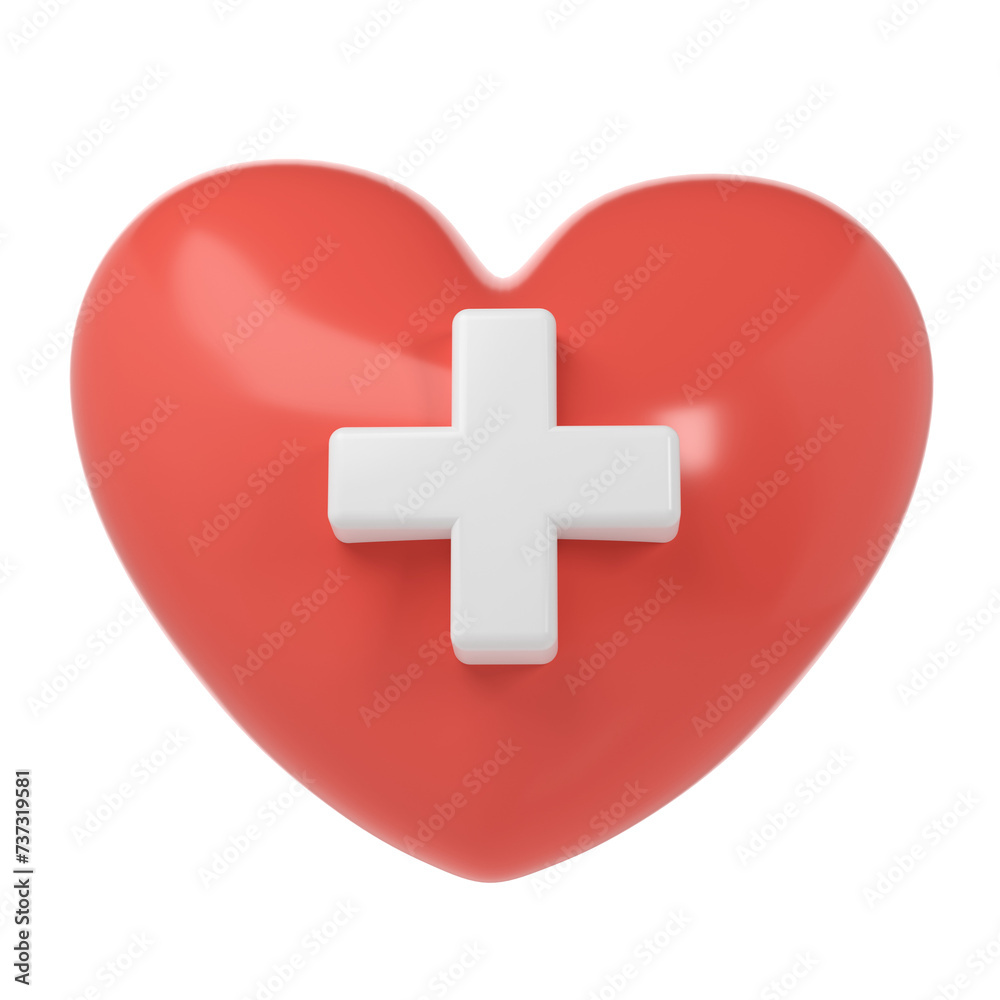 3d red heart with medical cross symbol icon aid donation, medical and healthcare laboratory concept. Cartoon minimal style render illustration 3d red heart with medical cross symbol icon aid donation, medical and healthcare laboratory concept. Cartoon minimal style render illustration