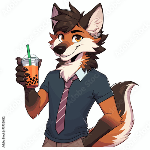 Maned Wolf drinking Boba tea 