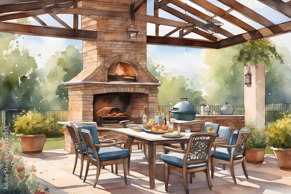 Leisure area with wooden table and barbecue
Leisure area with wooden table and barbecue