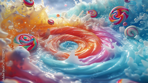 A tempting swirl of candy pieces being drawn into a sugary whirlpool photo