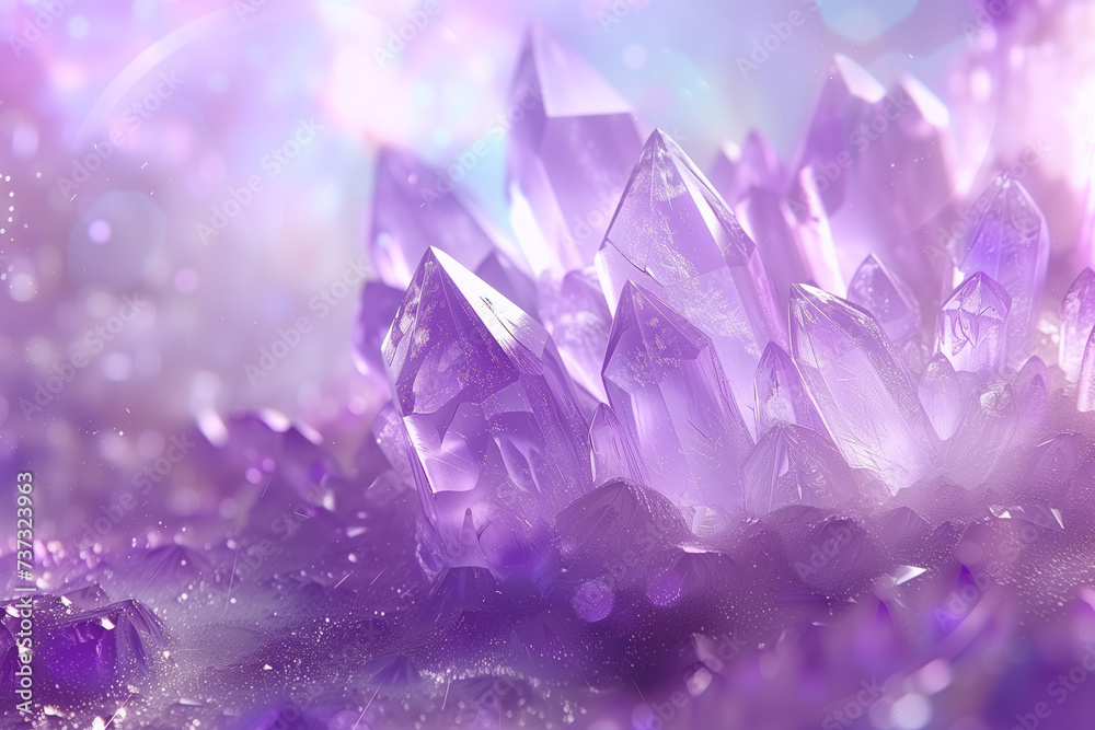 A cluster of radiant purple crystals illuminated by soft, ethereal lighting A cluster of radiant purple crystals illuminated by soft, ethereal lighting