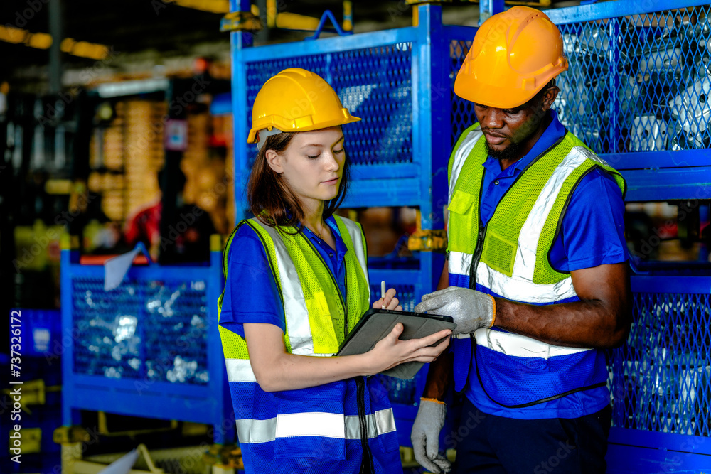 Concept workers people operation in industrial. team of factory industrial warehouse. Male giving some advice to team. Group of Diversity engineer factory people meeting. Concept workers people operation in industrial. team of factory industrial warehouse. Male giving some advice to team. Group of Diversity engineer factory people meeting.