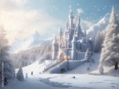Snowy Fairy Tale: AI-Rendered Winter Landscape with Enchanting Snow Castle - Nostalgic Dreaminess in a Whimsical World of Frozen Wonder"