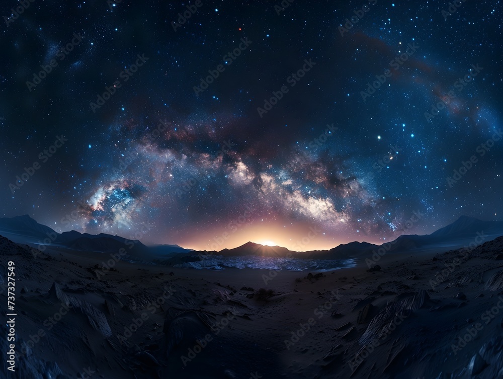 Dreamlike Space Night Landscape with Milky Way and Stars
