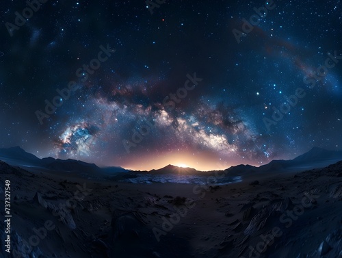 Dreamlike Space Night Landscape with Milky Way and Stars