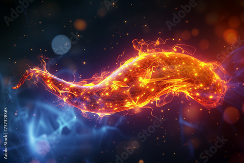Detailed creation of a pancreas with flames dancing delicately across its surface