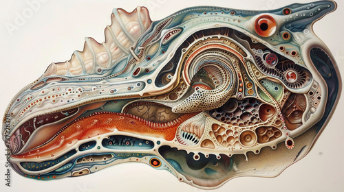 Detailed cross section of an alien life form displaying its unique anatomy