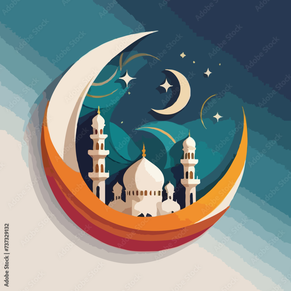 illustration of a mosque, ramadan style