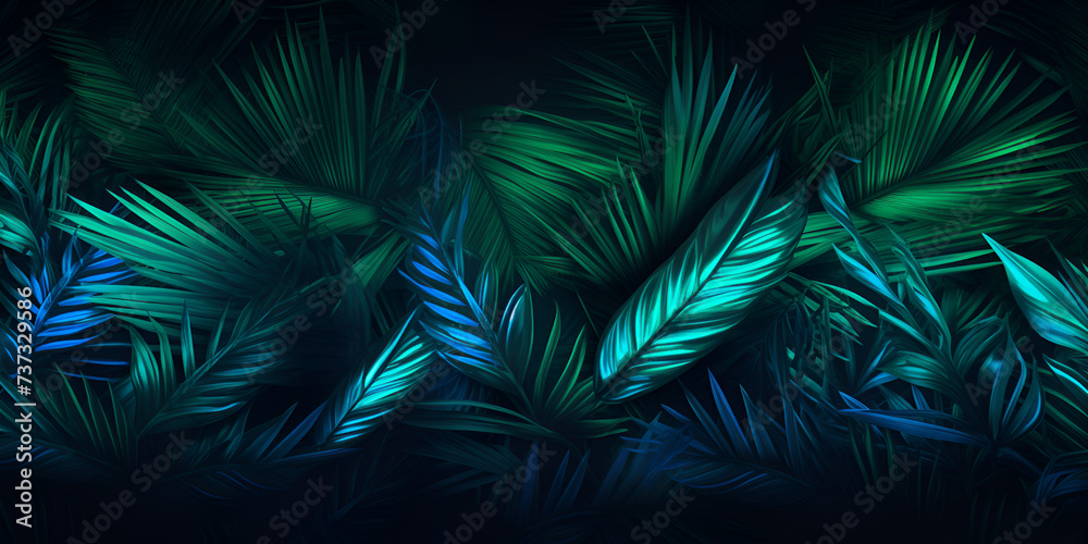 Branch palm realistic blue palm leaf dark stylish leaves tropical foliage nature background