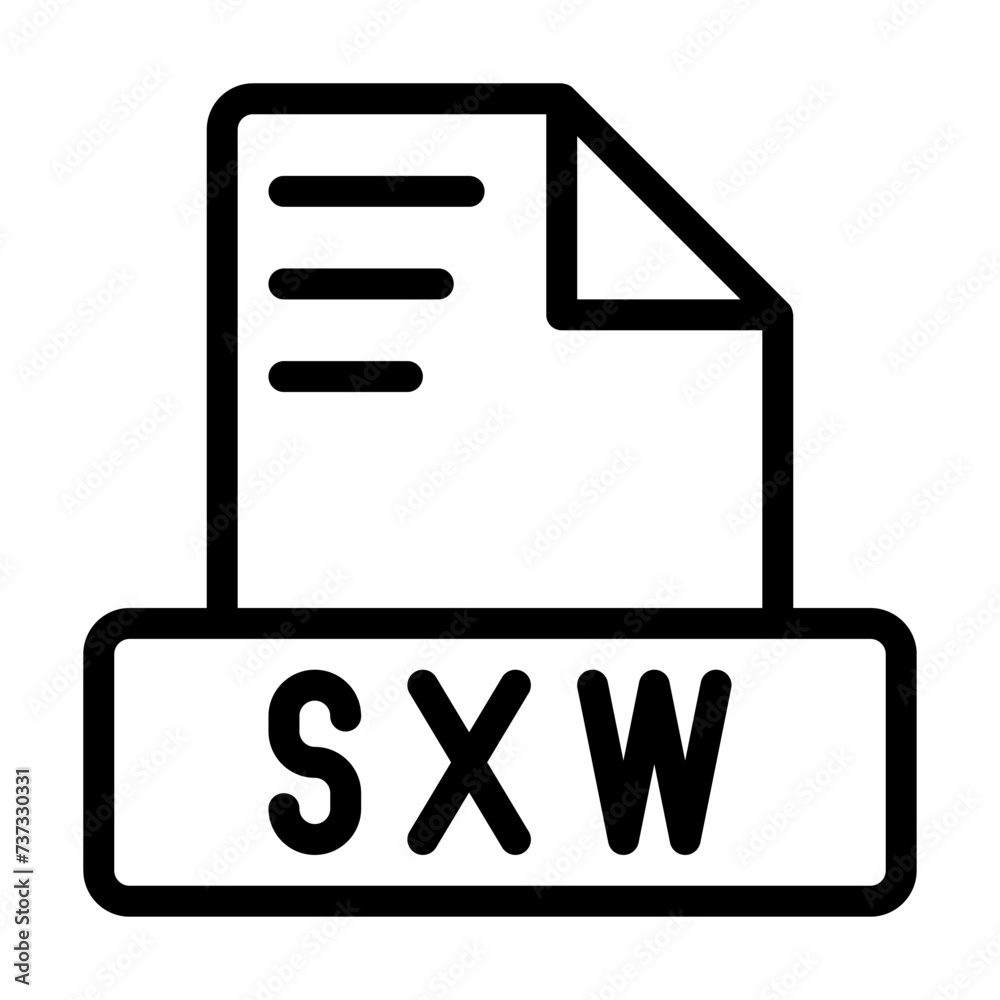 Sxw File Icon. Outline file extension. icons file format symbols. Vector illustration. can be used for website interfaces, mobile applications and software