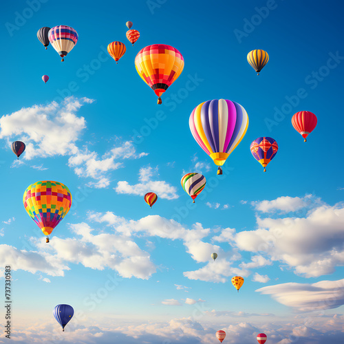 Brightly colored hot air balloons against a clear sky © Cao