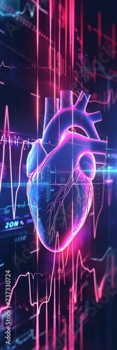 Heartbeat Rhythm Hologram and Heart Icon Background created with Generative AI Technology