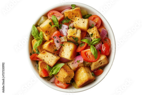 Panzanella salad in bowl isolated