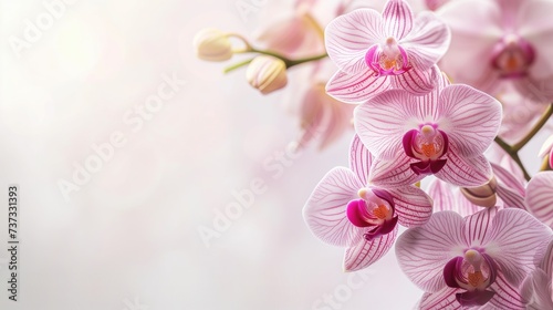 Close-up of pink orchids, flowering plant, on white background, copy space