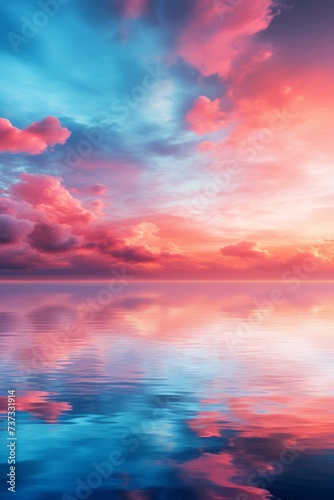 A vivid sunset sky over a calm sea