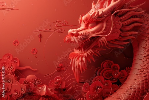 An intricate digital illustration of a red dragon  depicted in a vibrant traditional Chinese art style  symbolizing power and good fortune.