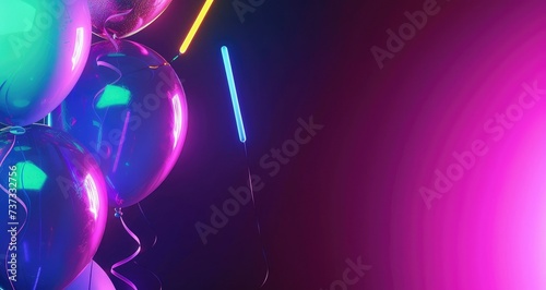 Neon birthday party background with copy space.