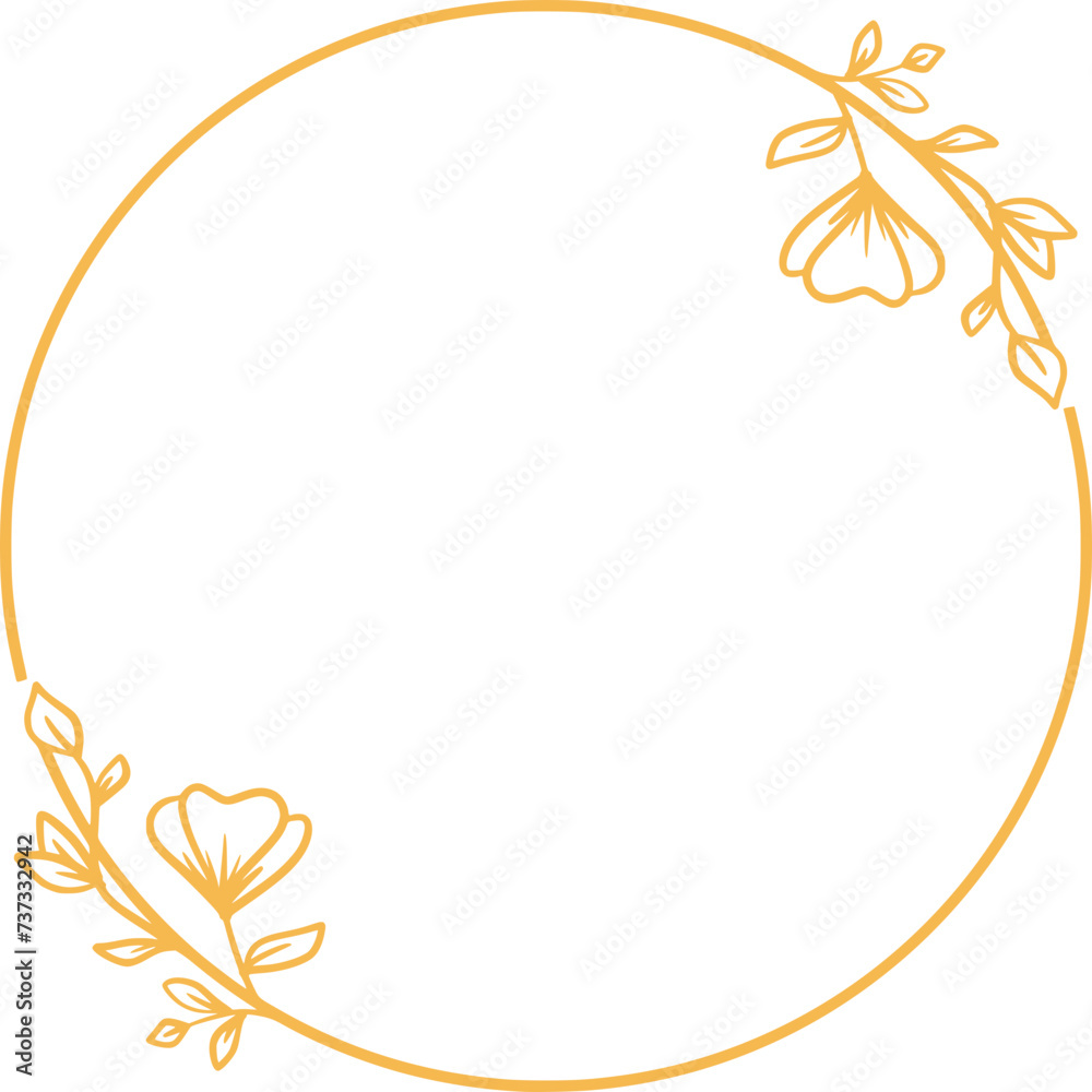 Round Floral frame with hand drawn flowers and leaves for wedding invitation Round Floral frame with hand drawn flowers and leaves for wedding invitation