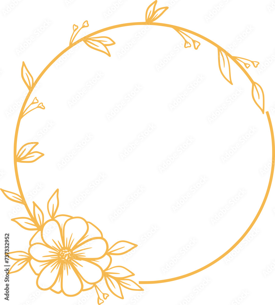 Round Floral frame with hand drawn flowers and leaves for wedding invitation Round Floral frame with hand drawn flowers and leaves for wedding invitation