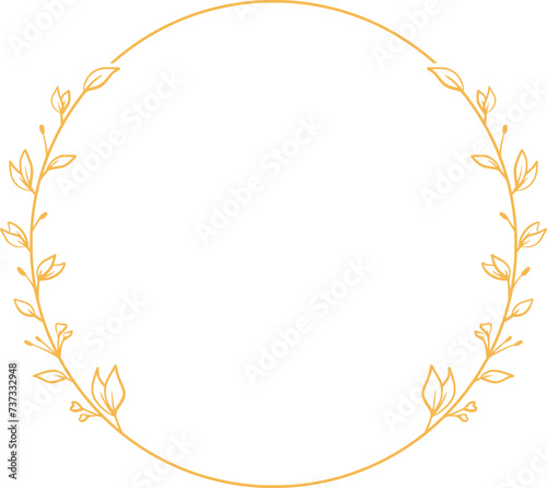 Round Floral frame with hand drawn flowers and leaves for wedding invitation