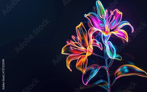 Neon bouquet of lilies, mother's day concept with copy space.