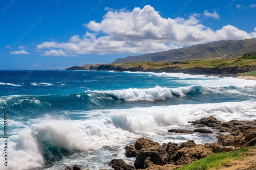 Powerful Ocean Waves Crashing on Rocky Coast