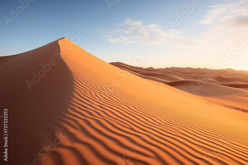 Serenity in the Sands  A Tranquil Desert Landscape Basks in the Warmth of a Lonely African Sunset