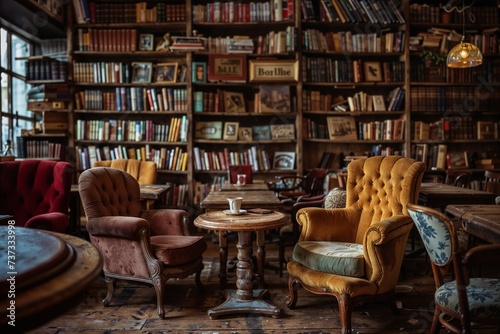 Cozy Bookshop Cafe with Vintage Armchairs © Josh