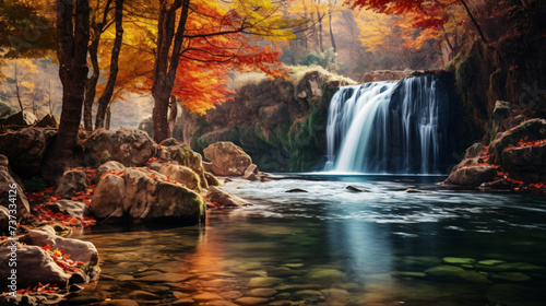  View of the waterfall in autumn.