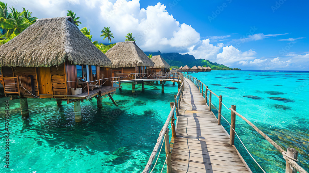 tropical resort in maldives - obrazy, fototapety, plakaty 