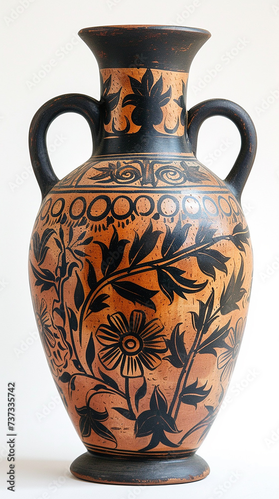 Vaso antigo de argila Moringa, fundo branco