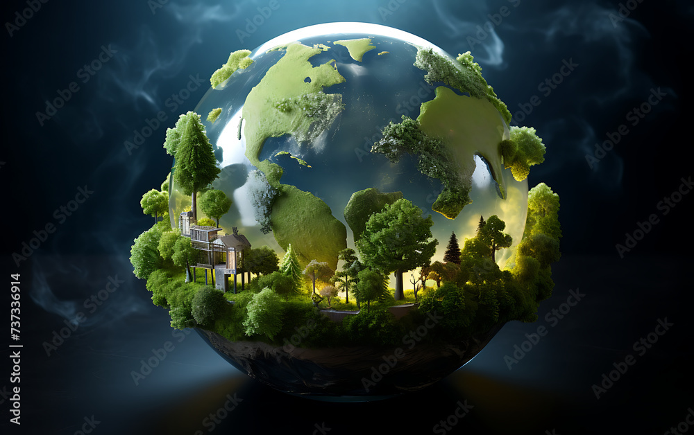 Eco-Friendly Earth, Earth with lush green vegetation, symbolizes the planet's vitality and the importance of nature