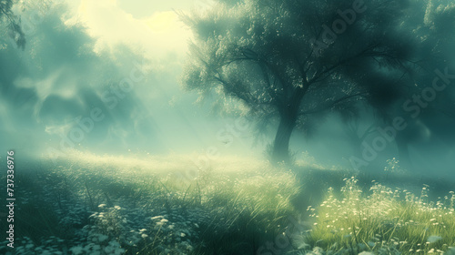 Landscape of trees and grass on a sunny summer day