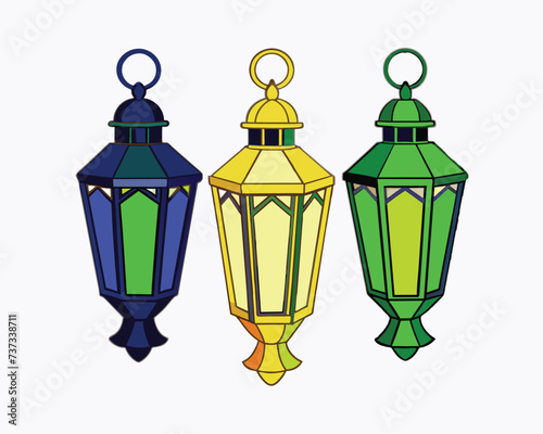 set of colorful lanterns in different colors. Generative AI