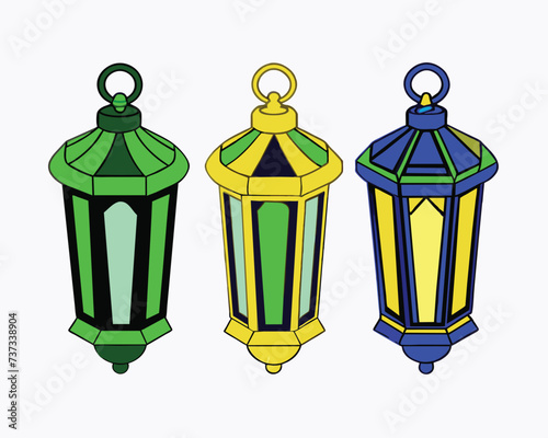 set of lanterns, suitable for use as Islamic illustrations, Ai generate