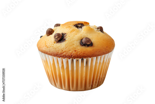 Chocolate chip muffin on white background