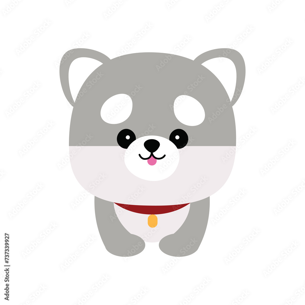 Cute dog vector portrait. Cartoon cutie dog or puppy character design with flat color. Funny pet animal isolated on white background. Brown, white, gray, small, little kids toy. Stickers, wall art Cute dog vector portrait. Cartoon cutie dog or puppy character design with flat color. Funny pet animal isolated on white background. Brown, white, gray, small, little kids toy. Stickers, wall art