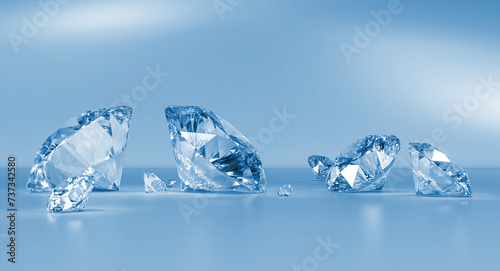 classic-cut diamonds on a blue background. 3d render illustration
