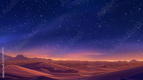 Starry Desert Night Art - Captivating illustration of a desert under a star-filled sky