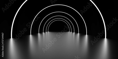 Abstract Black and White Tunnel Illusion With Reflective Surface in Studio Lighting 3d render illustration