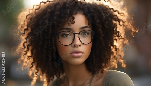 short light skinned black female, long curly with no frizz brown hair, glasses, freckles, brown eyes, no imperfections photo