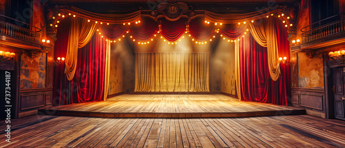 Red Velvet Stage Curtain Ready for an Opening, Setting the Scene for Drama, Performance, and Theatrical Elegance